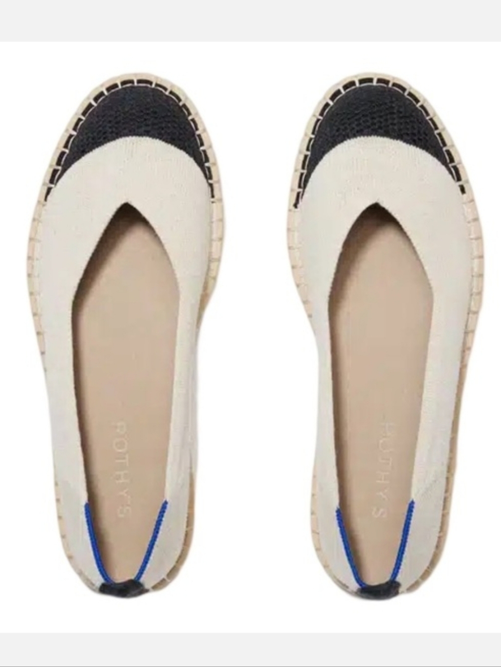 Rothy's The Espadrille Boardwalk Flats In Cream And Black Size 8.5